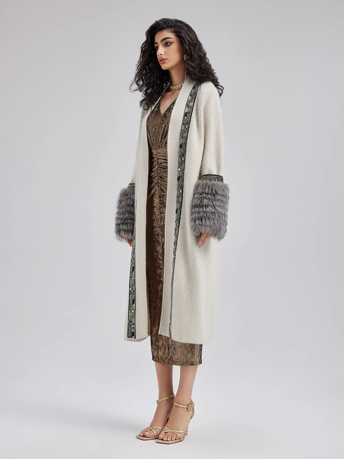 Detachable Glove Embroidered Beaded Coat