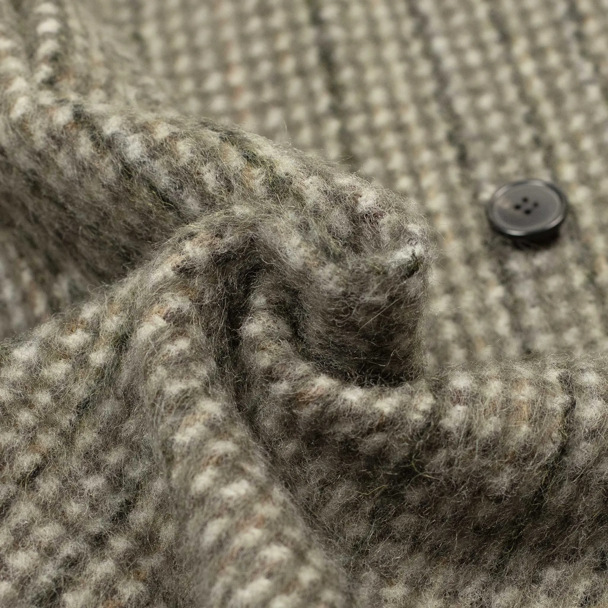 Dolman overcoat in "Foggy" grey, black and olive checked mohair mix