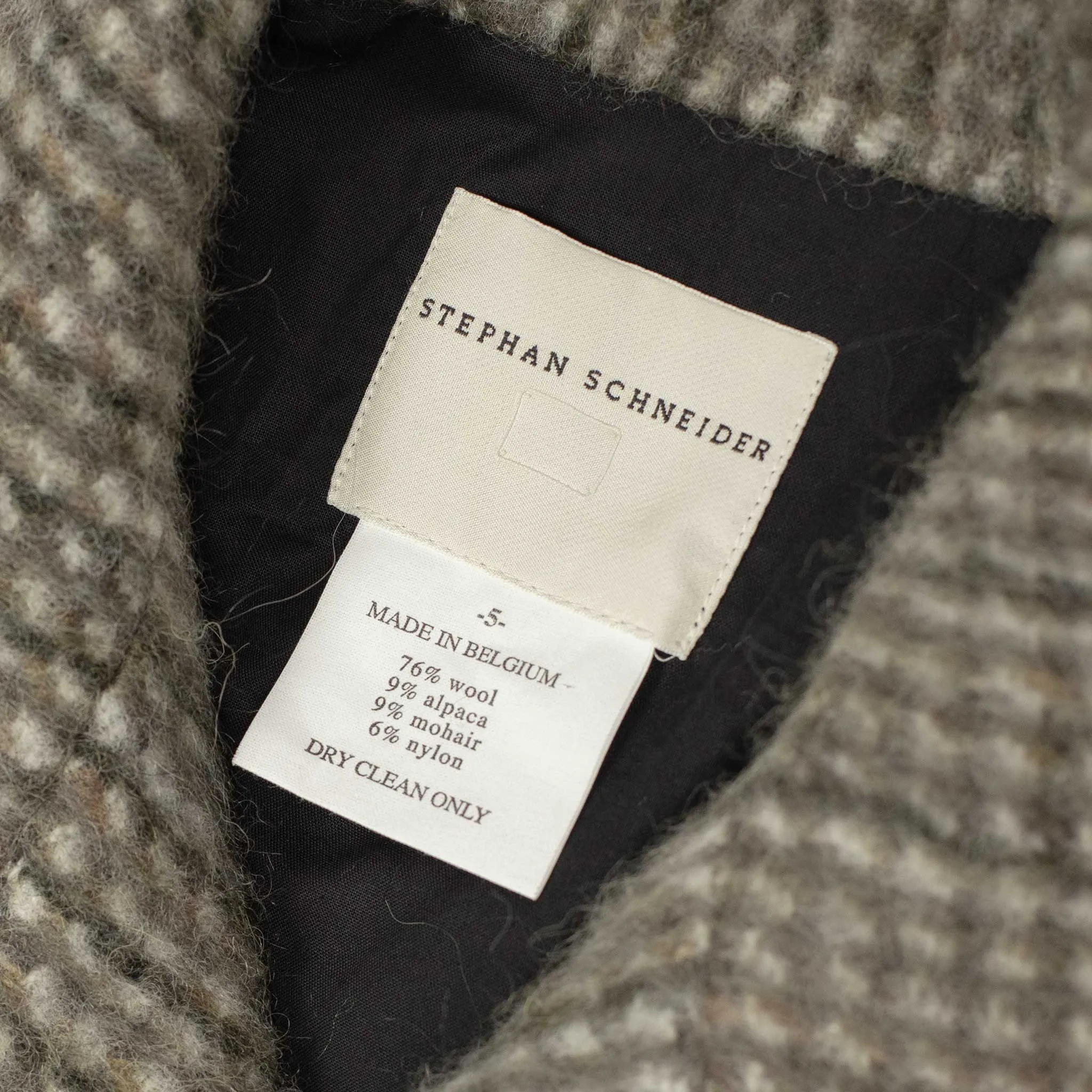 Dolman overcoat in "Foggy" grey, black and olive checked mohair mix