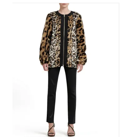 Donna Karan New York Leopard Print Faux Fur Jacket, Size Large