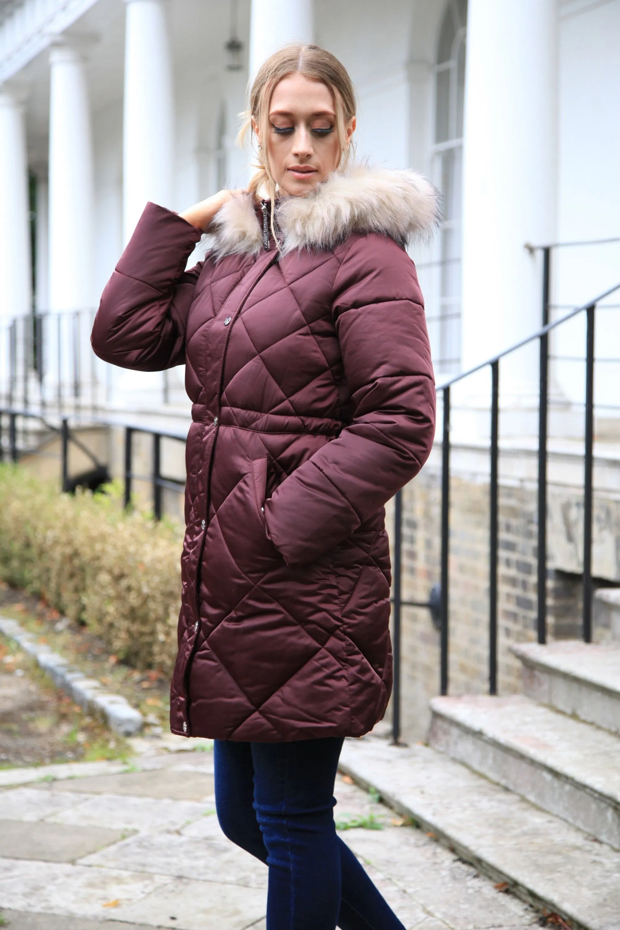 Double Second Lux Satin Long Puffer Coat