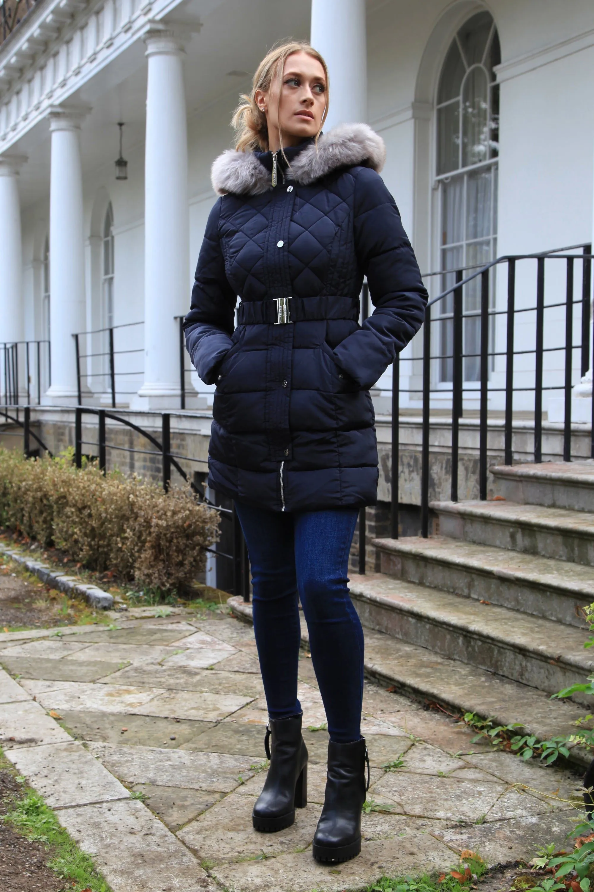 Double Second Navy Quilted Longline Puffer