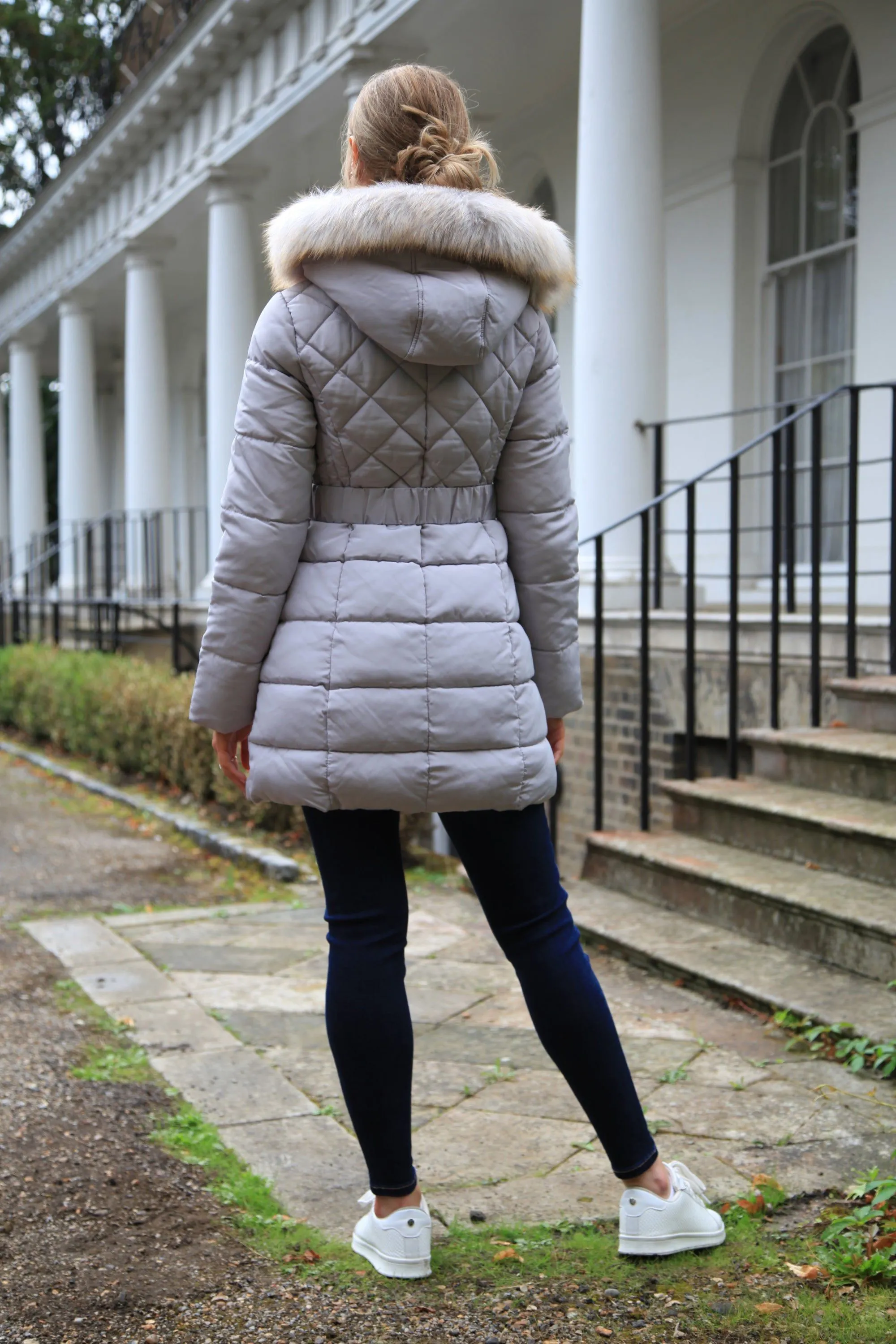 Double Second Silver Grey Quilted Longline Puffer