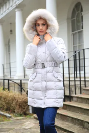 Double Second Silver Grey Quilted Longline Puffer