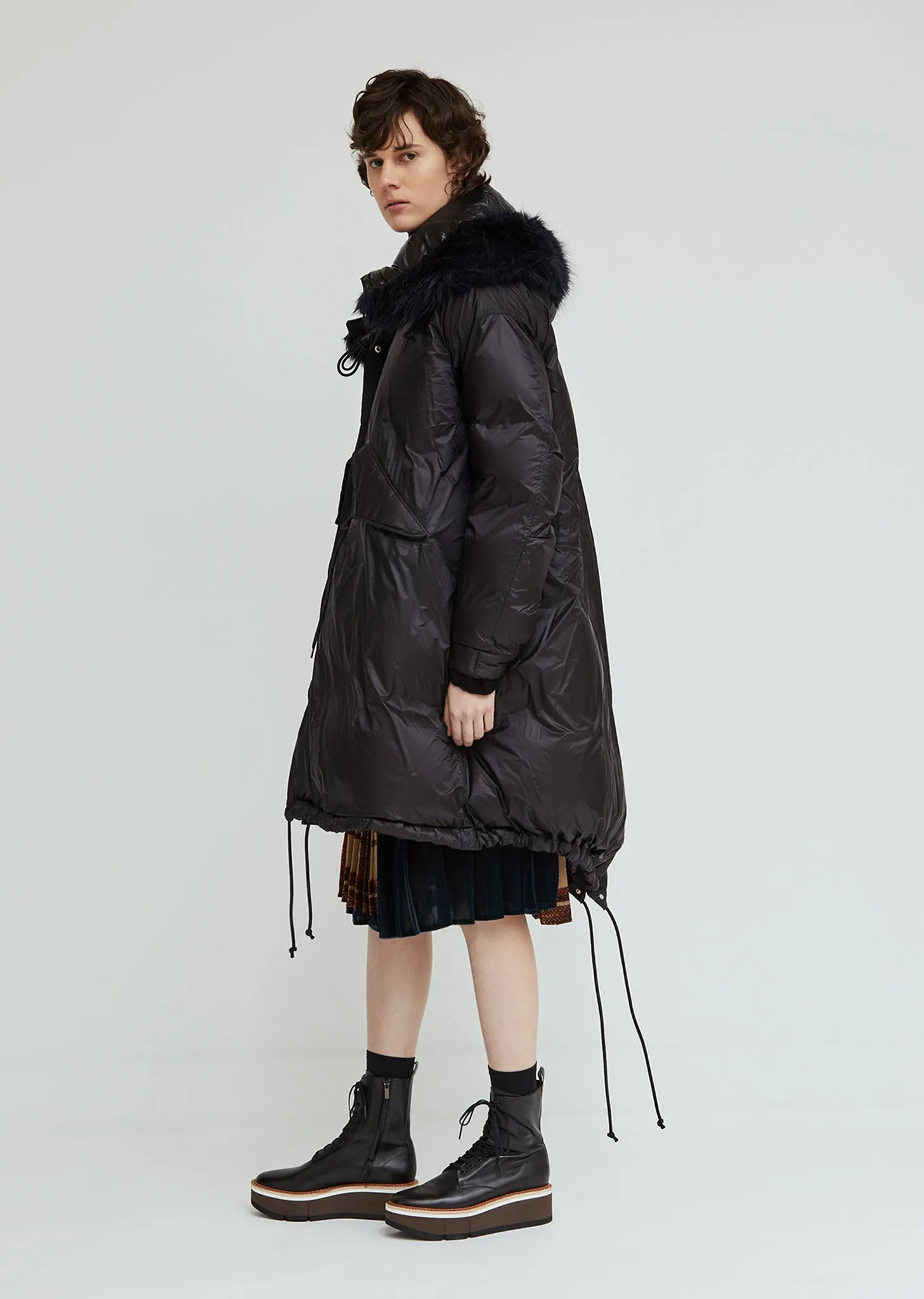 Down Coat With Faux Fur Trim