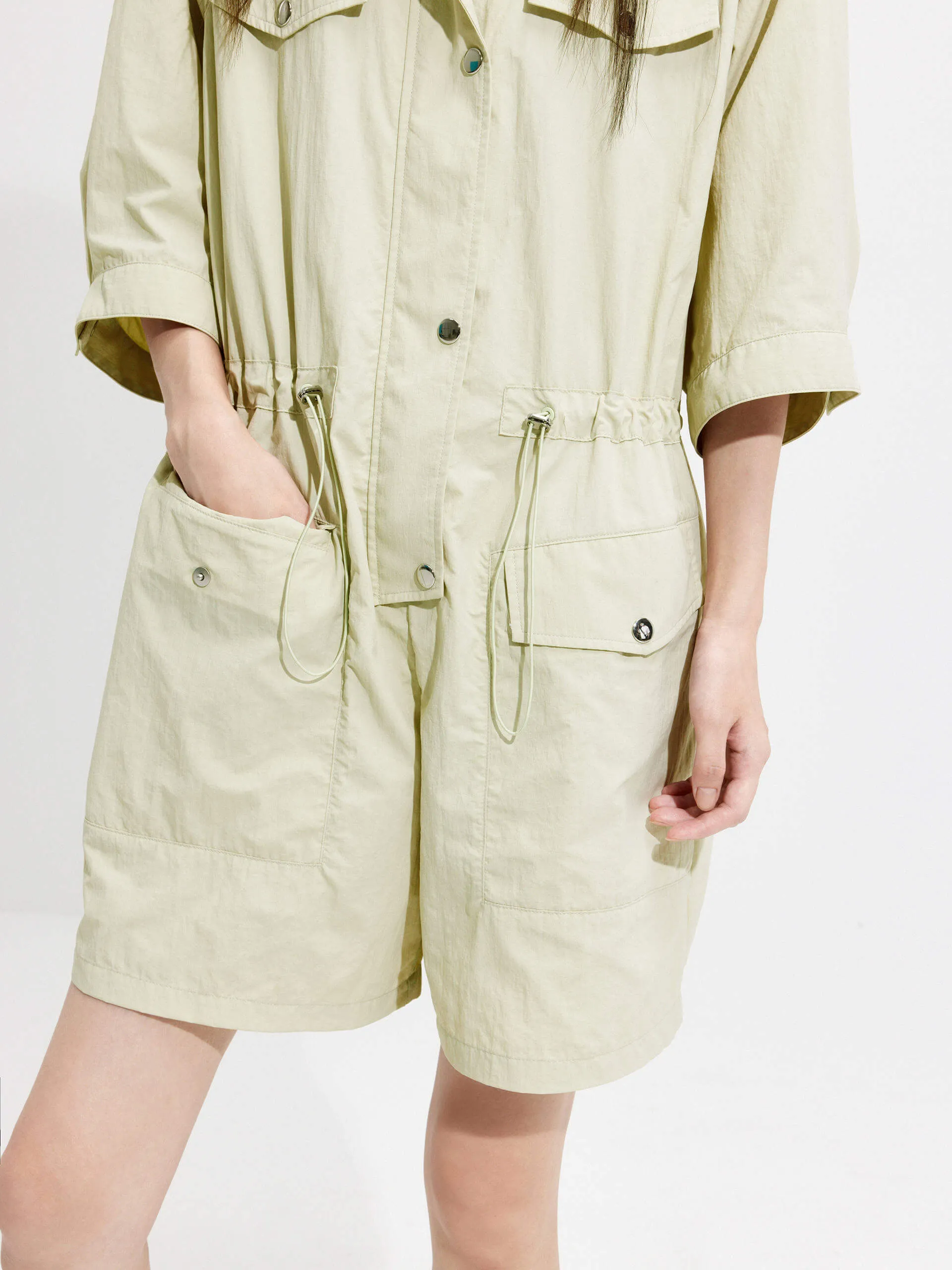 Drawstring Cargo Romper