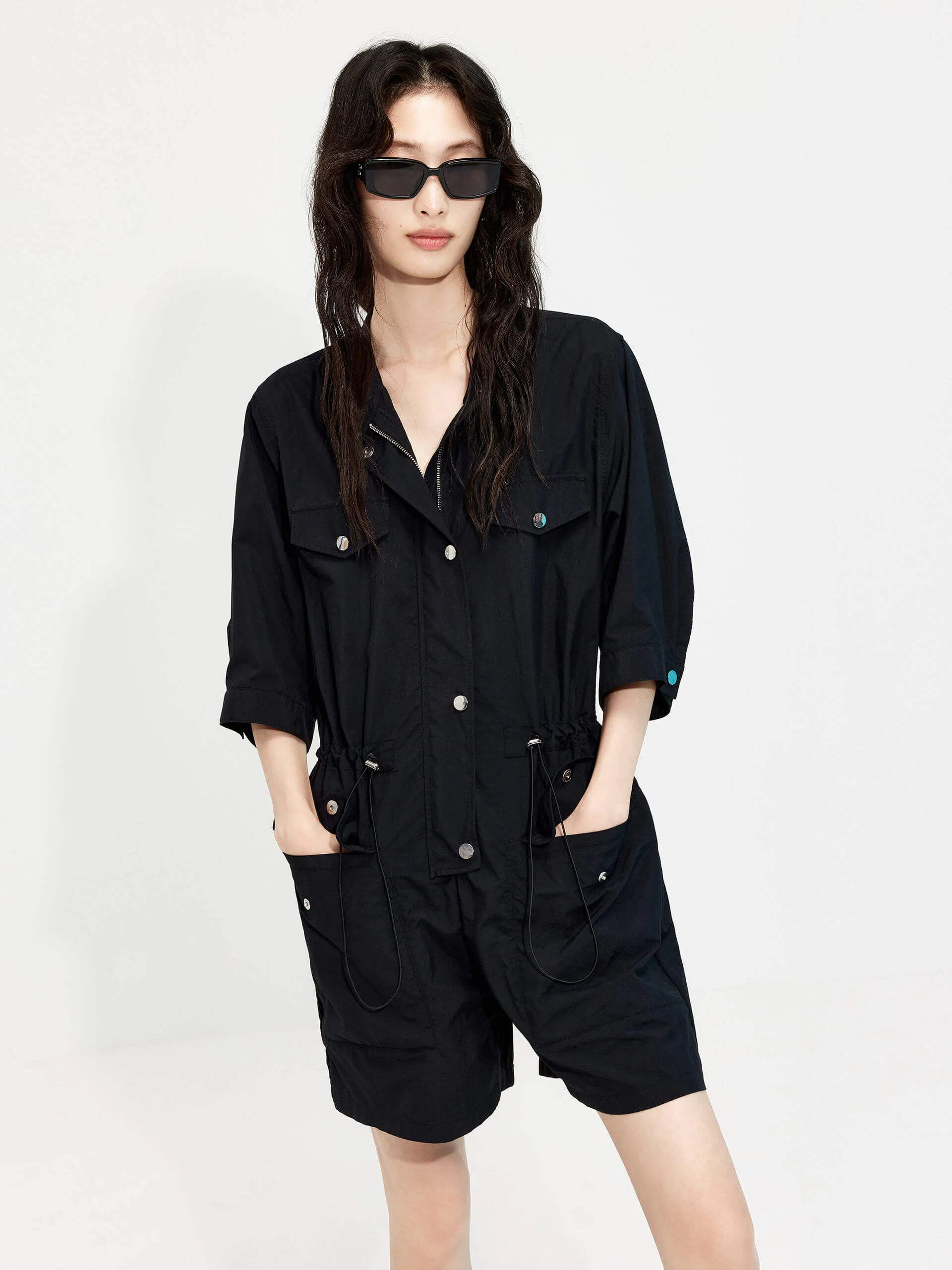 Drawstring Cargo Romper