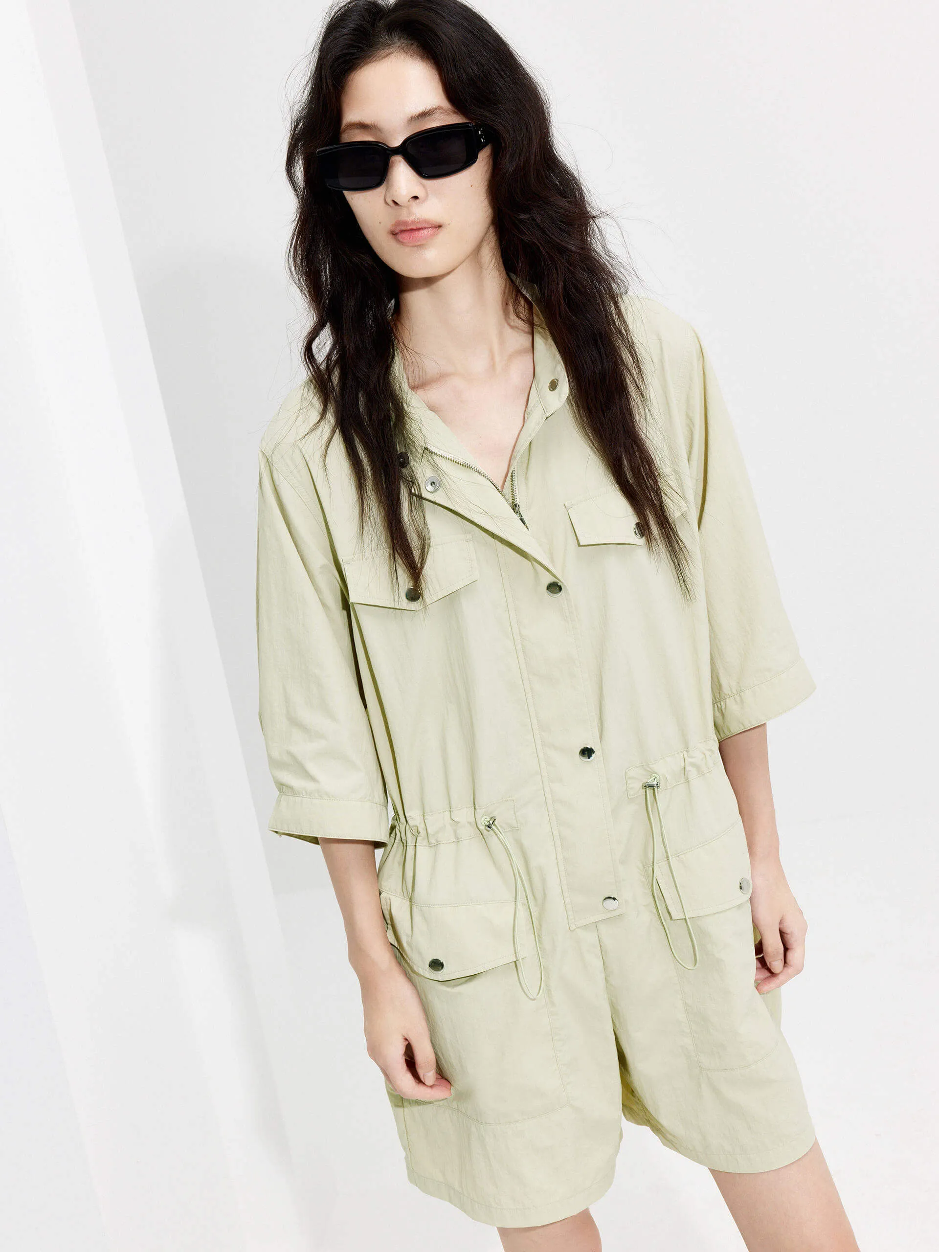 Drawstring Cargo Romper