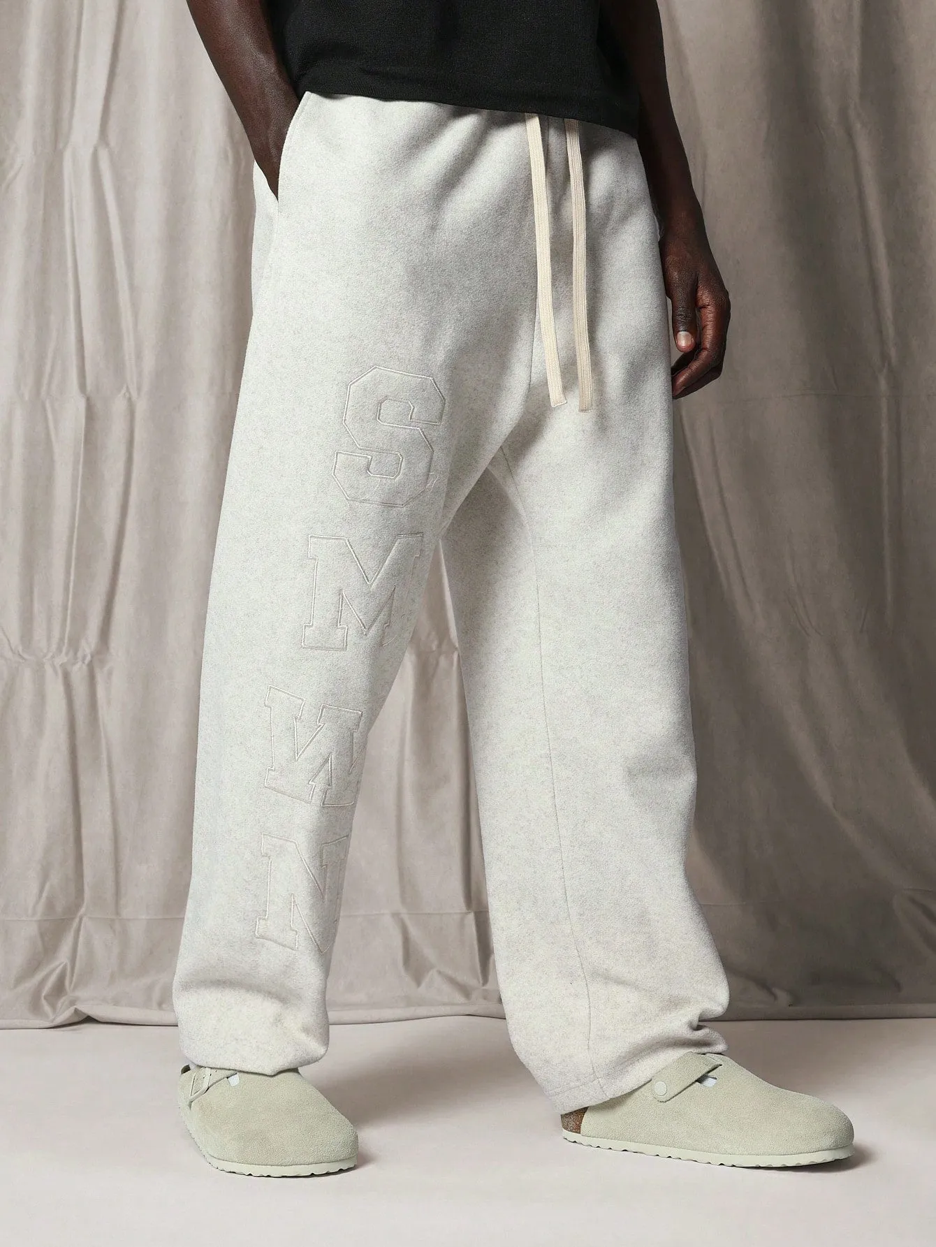 Drop Crotch Pull On Sweatpants With Applique Embroidery