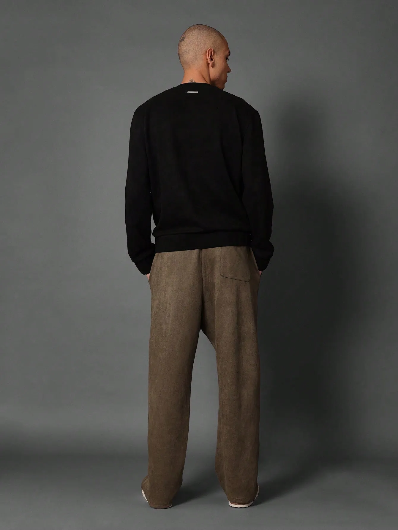 Drop Crotch Suedette Sweatpants With Embroidery