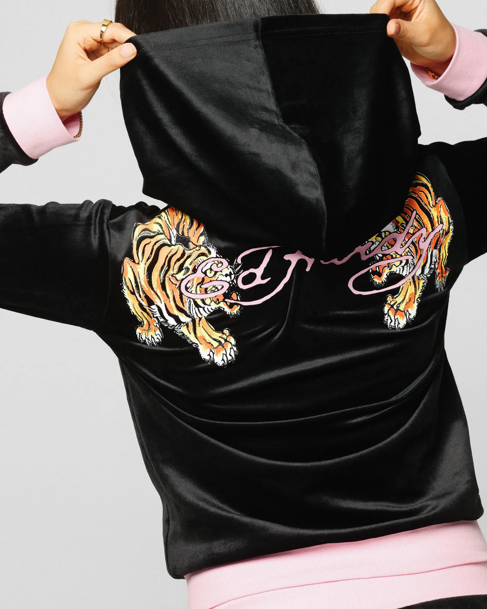 Ed Hardy Women's Cropped Hoodie Black/Pink