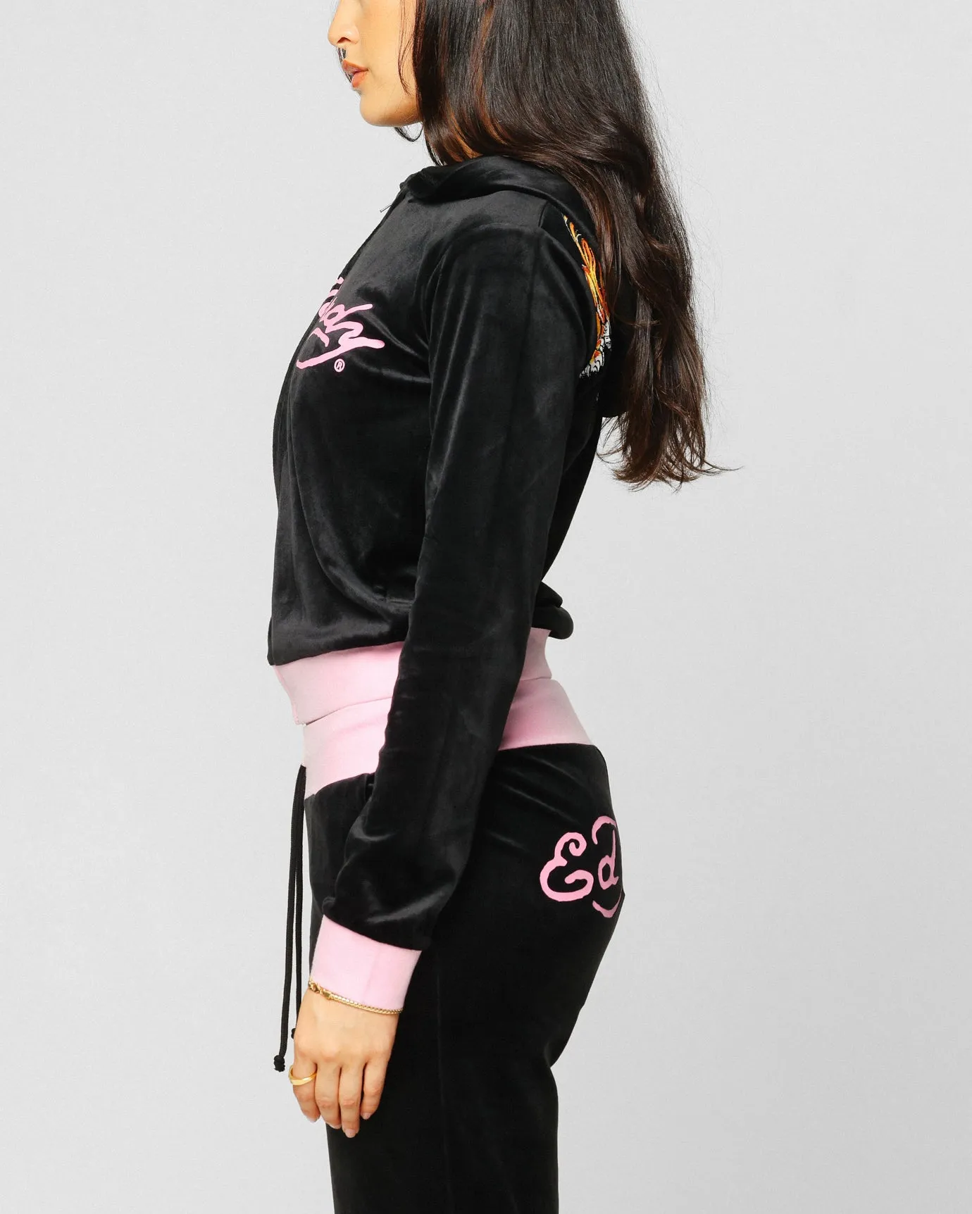 Ed Hardy Women's Cropped Hoodie Black/Pink