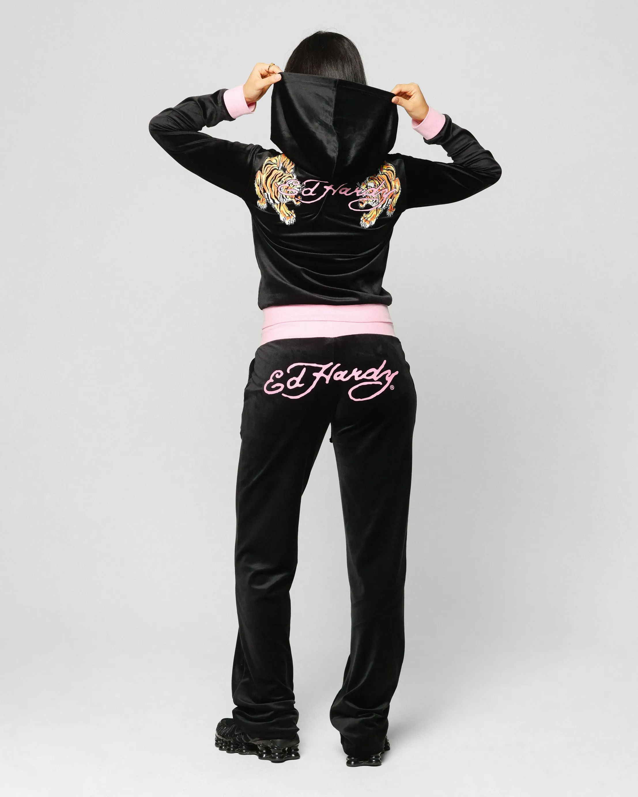 Ed Hardy Women's Cropped Hoodie Black/Pink