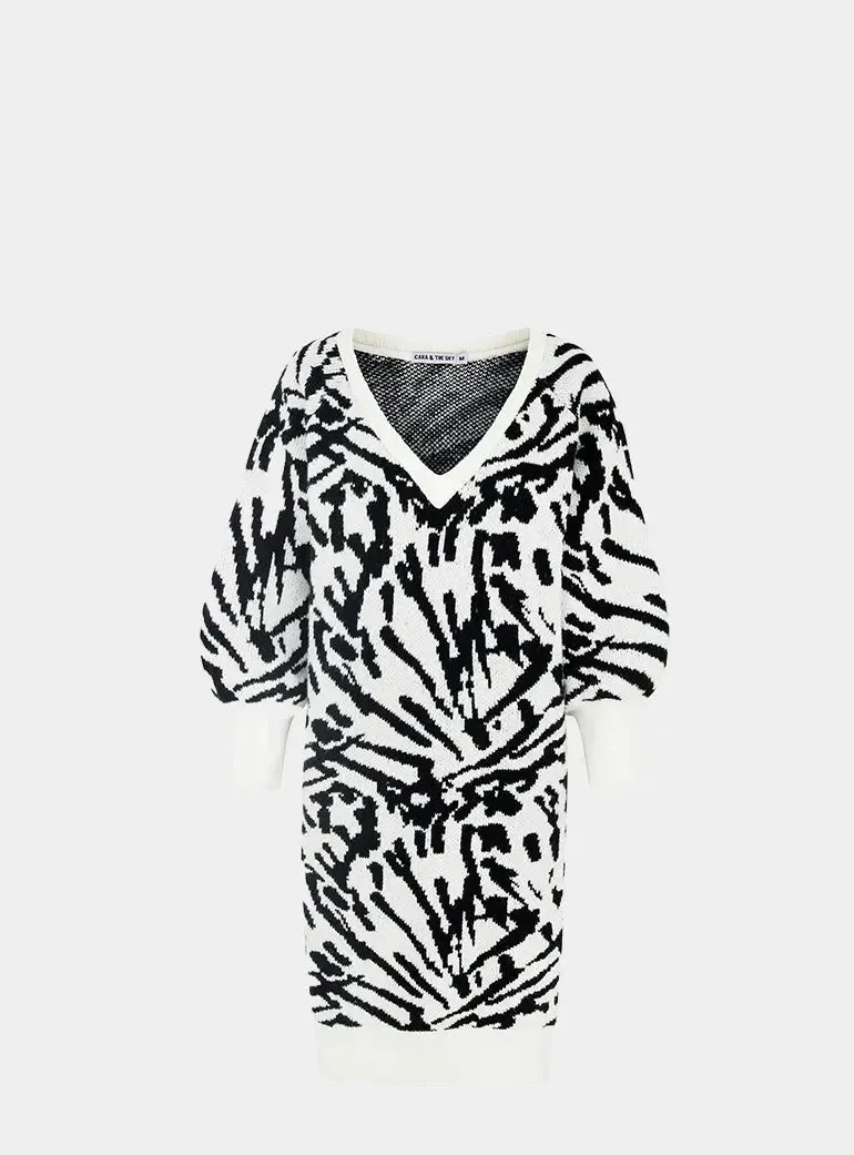 Elizabeth Abstract Jacquard Midi Dress - White