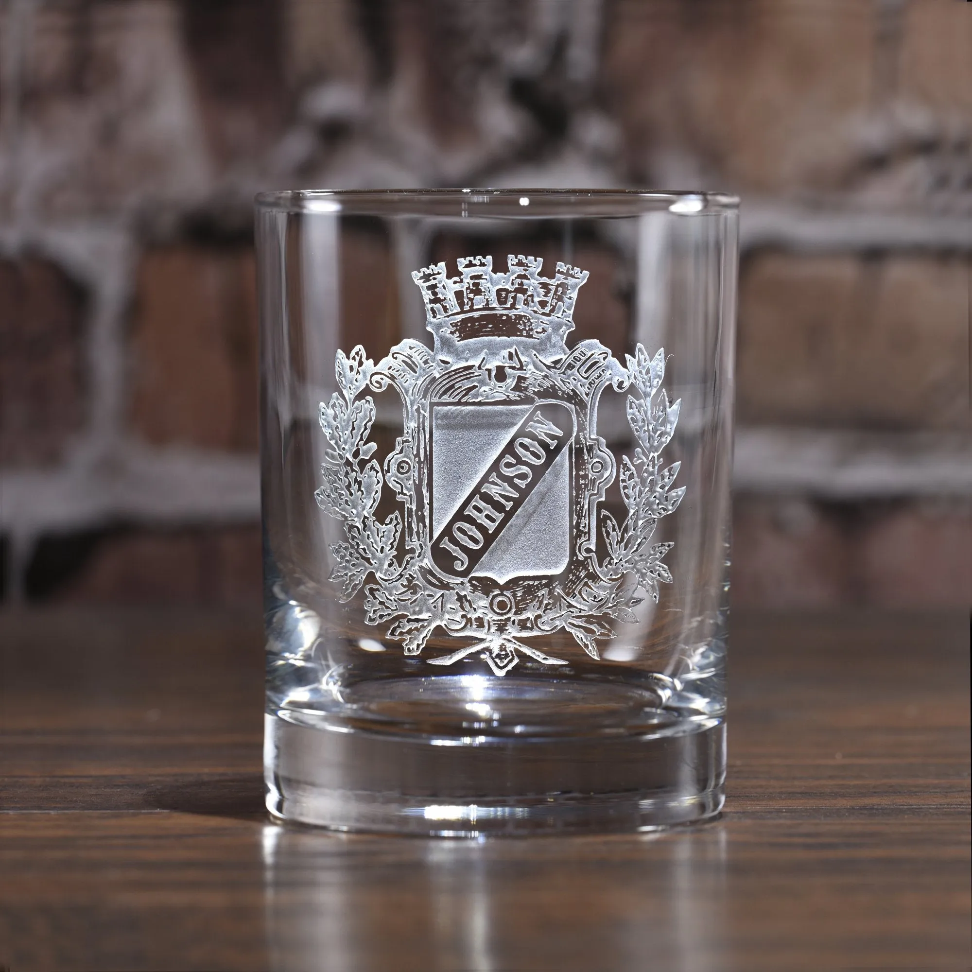 Engraved Family Crest, Coat of Arms Whiskey Glass Set of 4