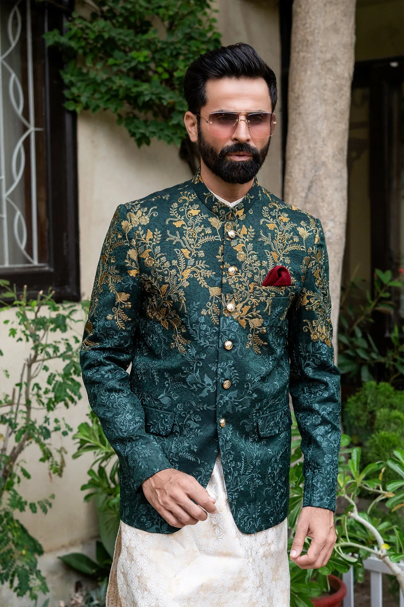 ER 2085 Green Copper Perfect Mehndi Prince Coat Men