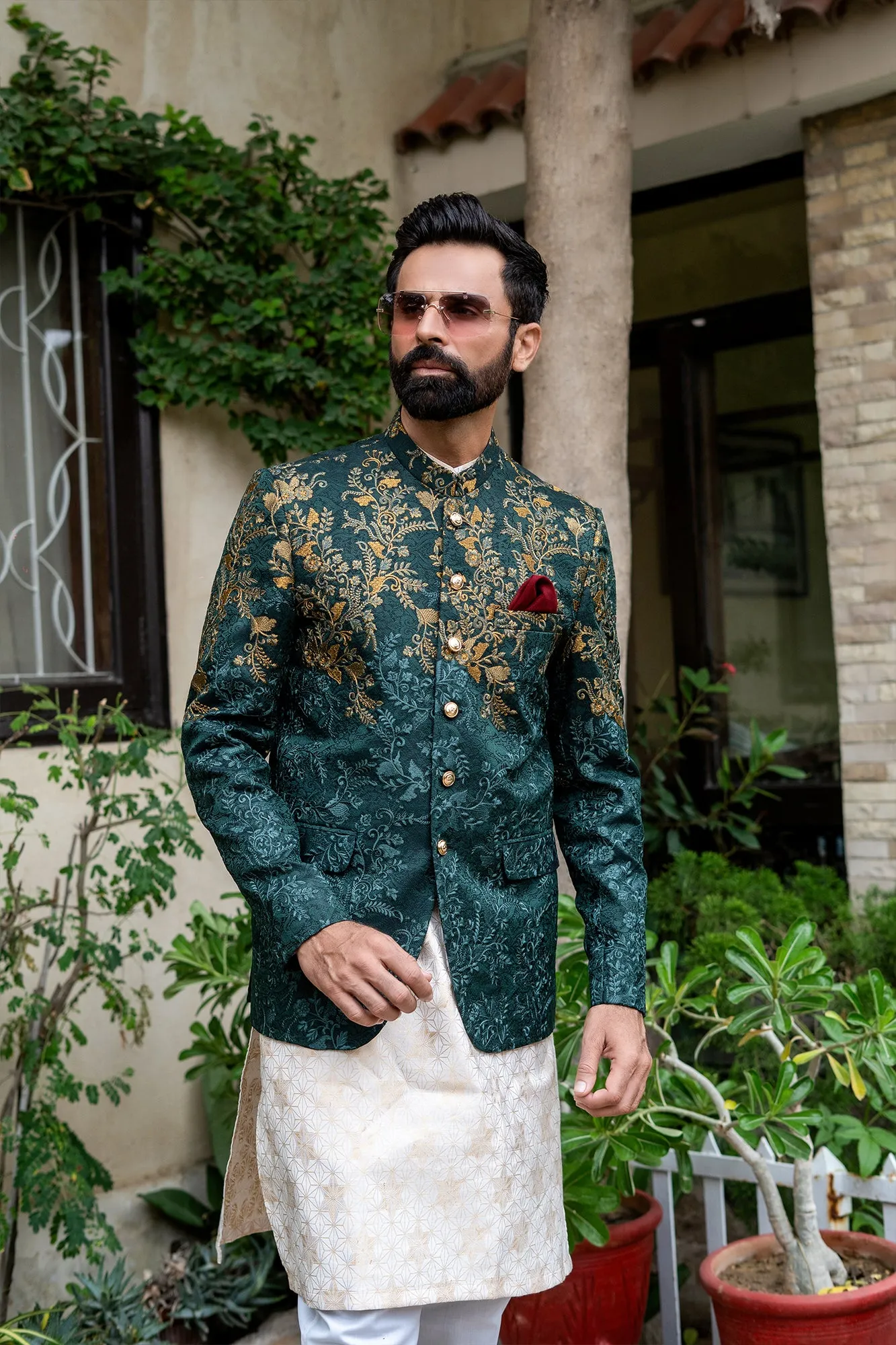 ER 2085 Green Copper Perfect Mehndi Prince Coat Men