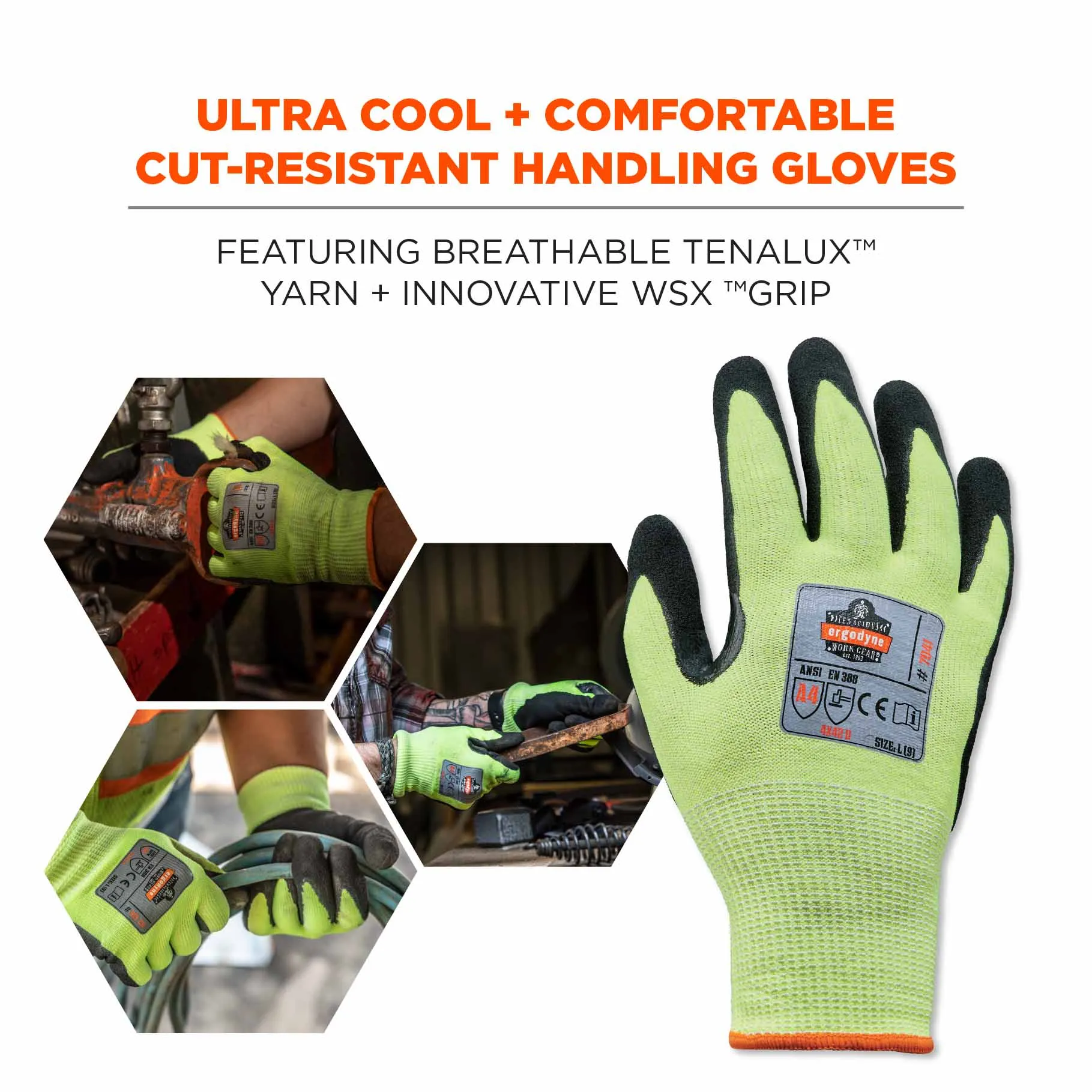 Ergodyne 17814 7041 L Lime ANSI A4 Nitrile-Coated CR Gloves