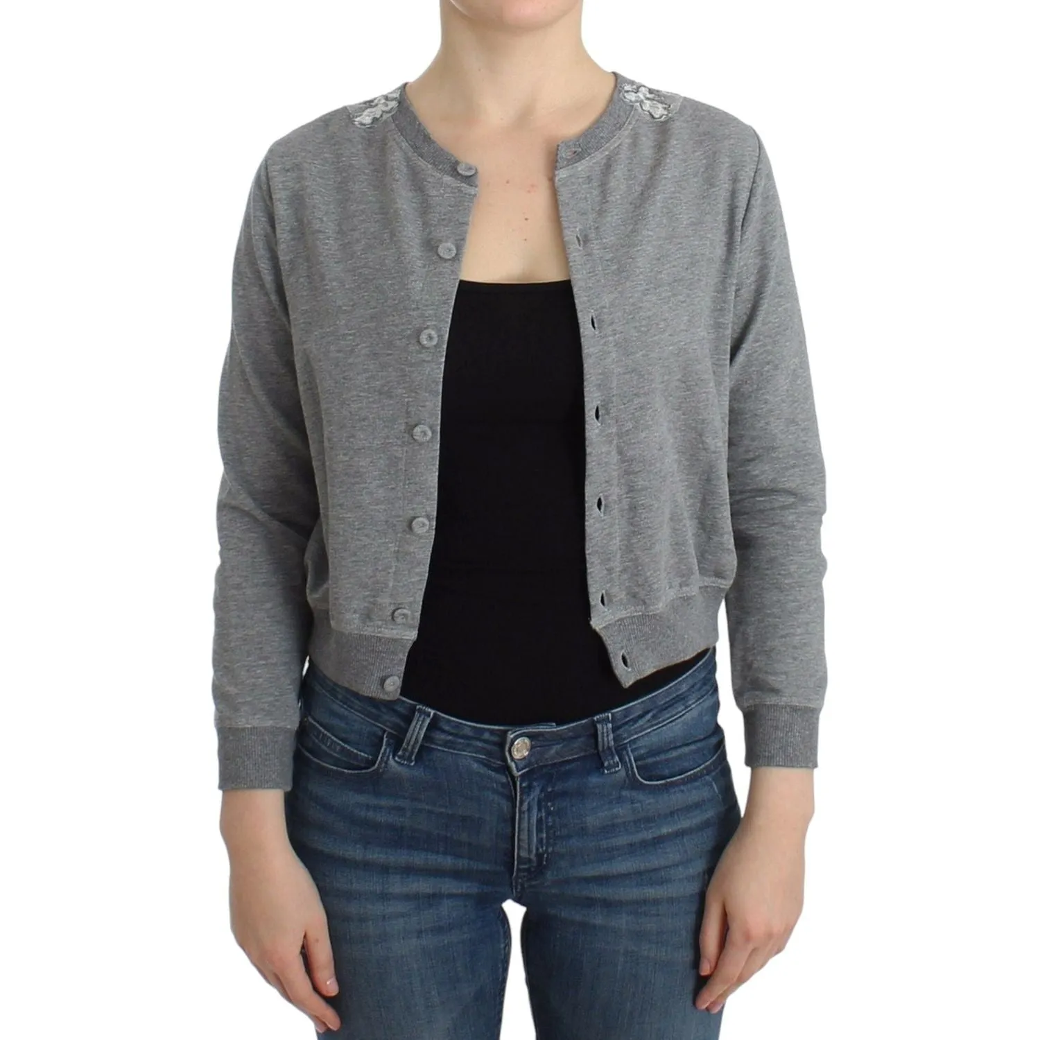 Ermanno Scervino Chic Gray Cotton Blend Short Cardigan