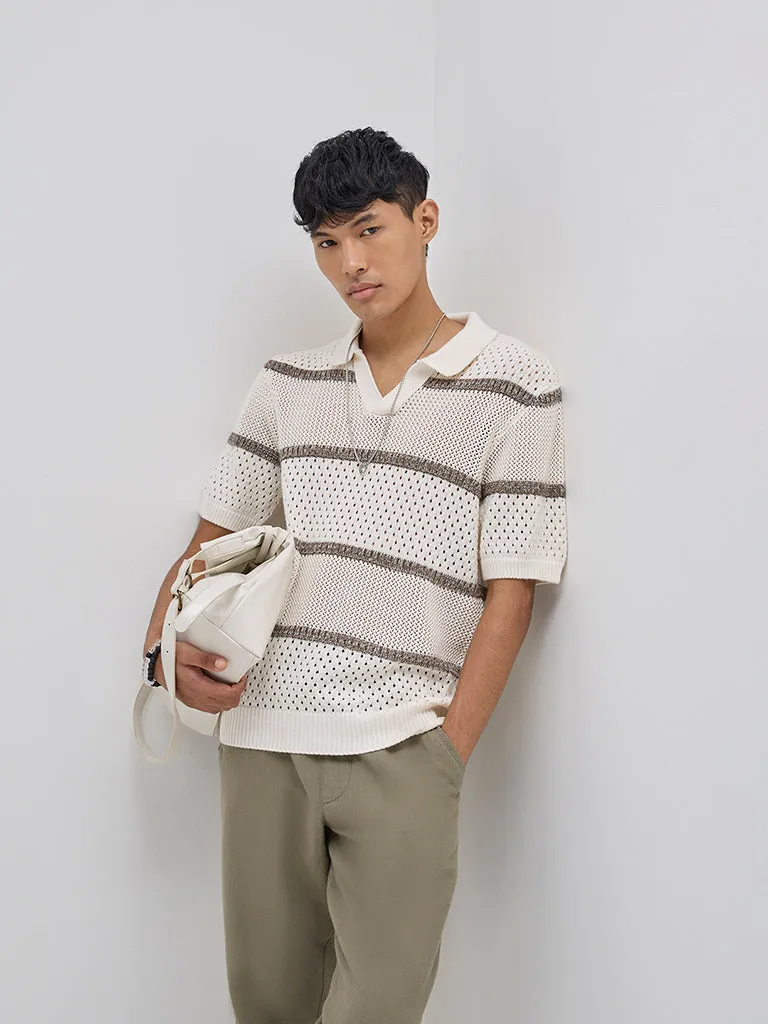 ETA Off-White Striped Knitted Relaxed-Fit Sweater