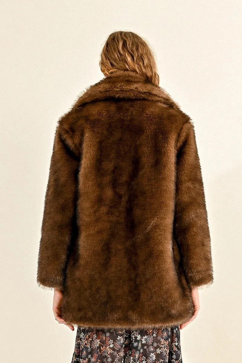 Faux Fur Coat - Brown