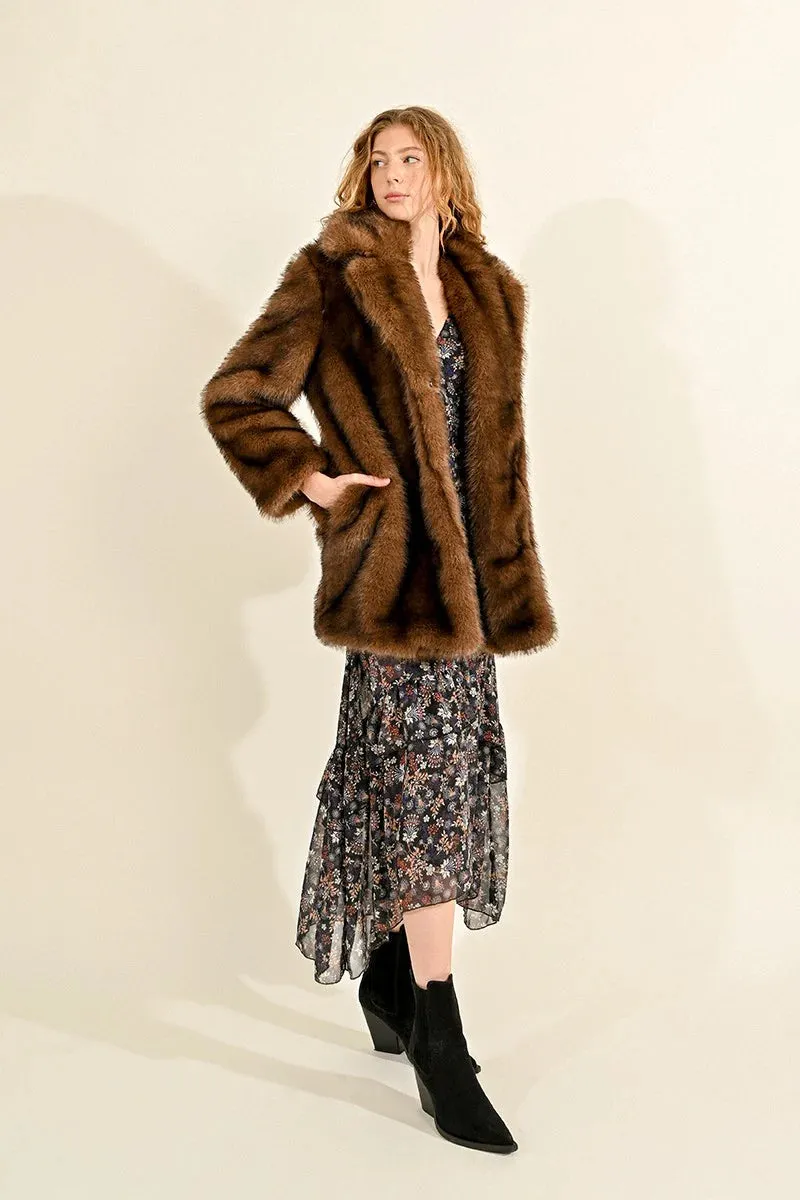 Faux Fur Coat - Brown