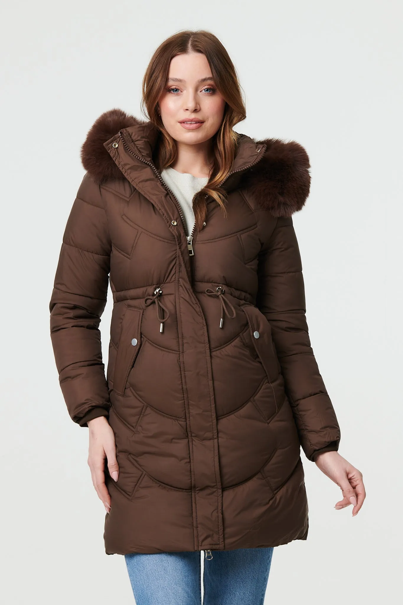 Faux Fur Hood Longline Puffer Jacket