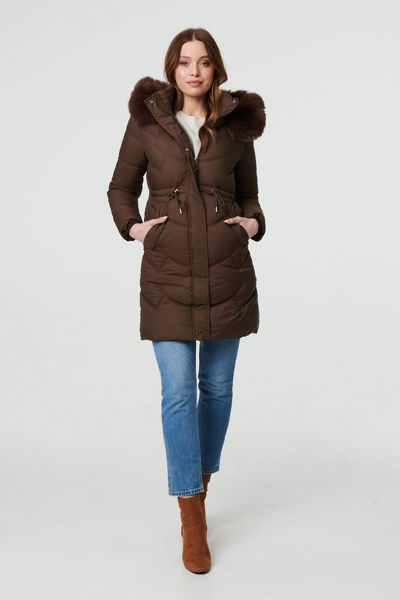 Faux Fur Hood Longline Puffer Jacket