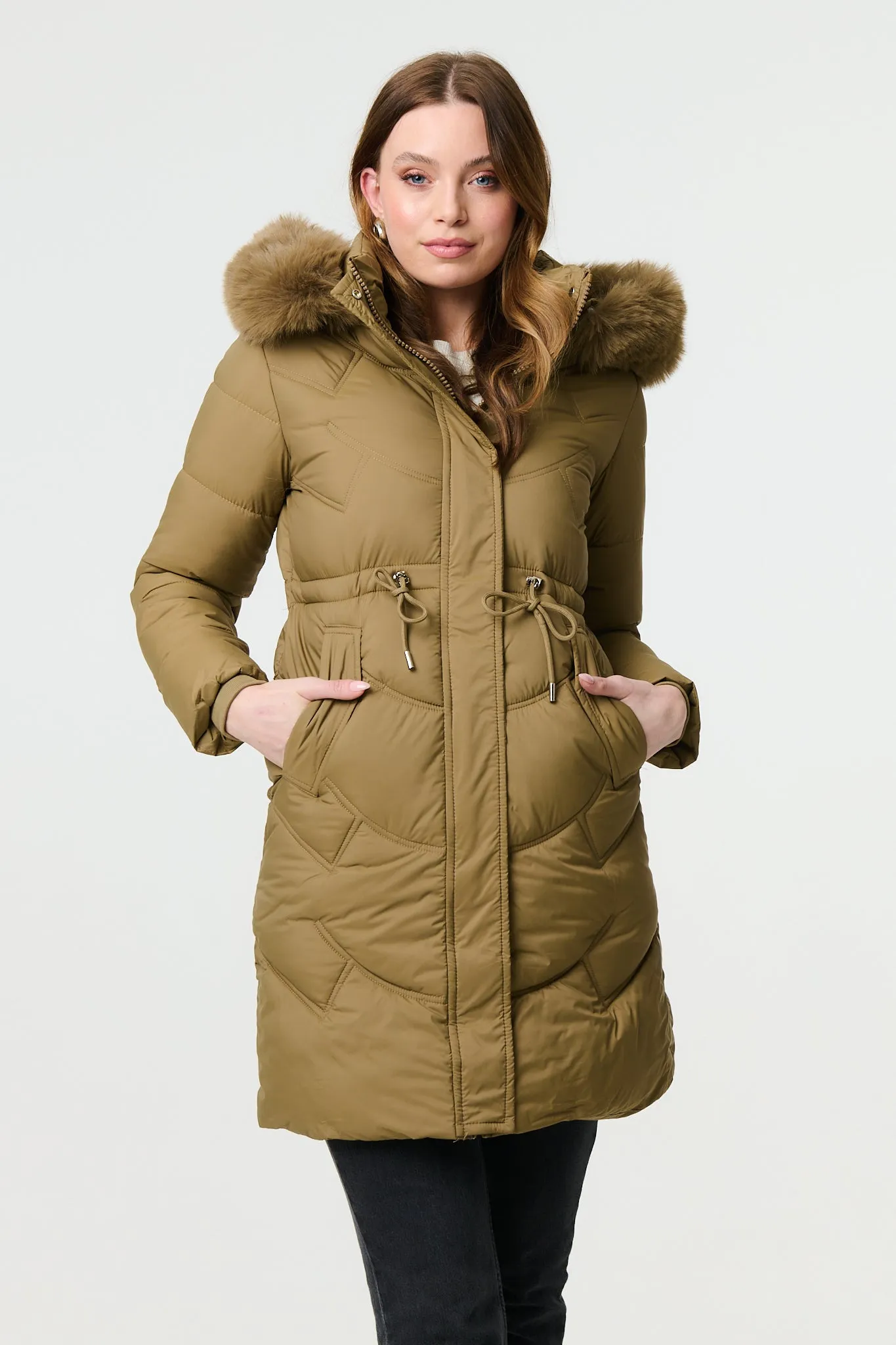 Faux Fur Hood Longline Puffer Jacket