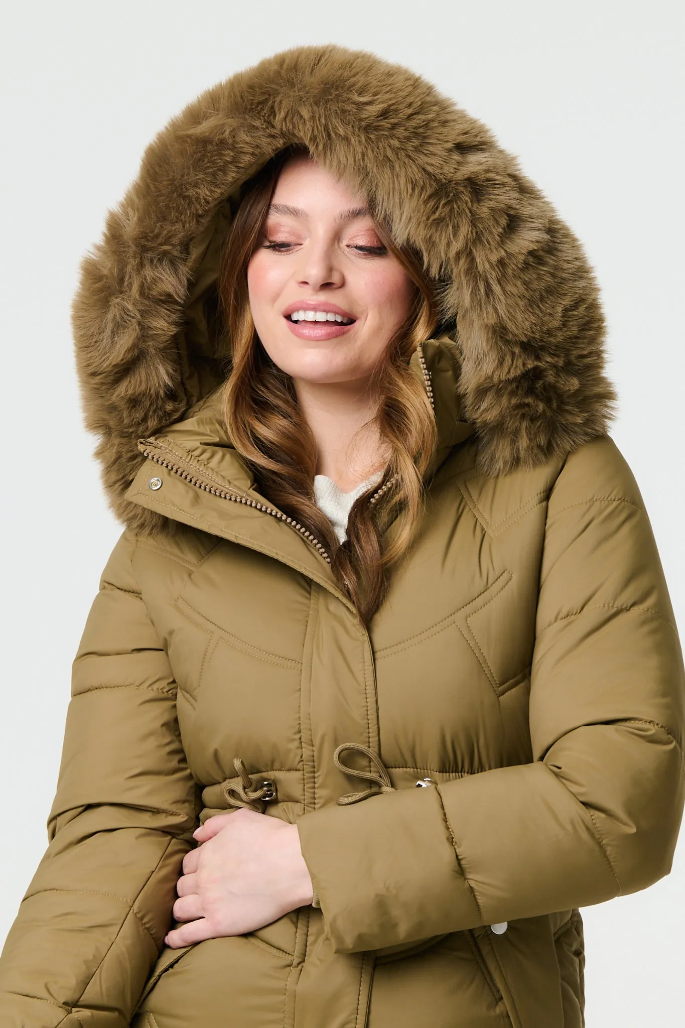 Faux Fur Hood Longline Puffer Jacket