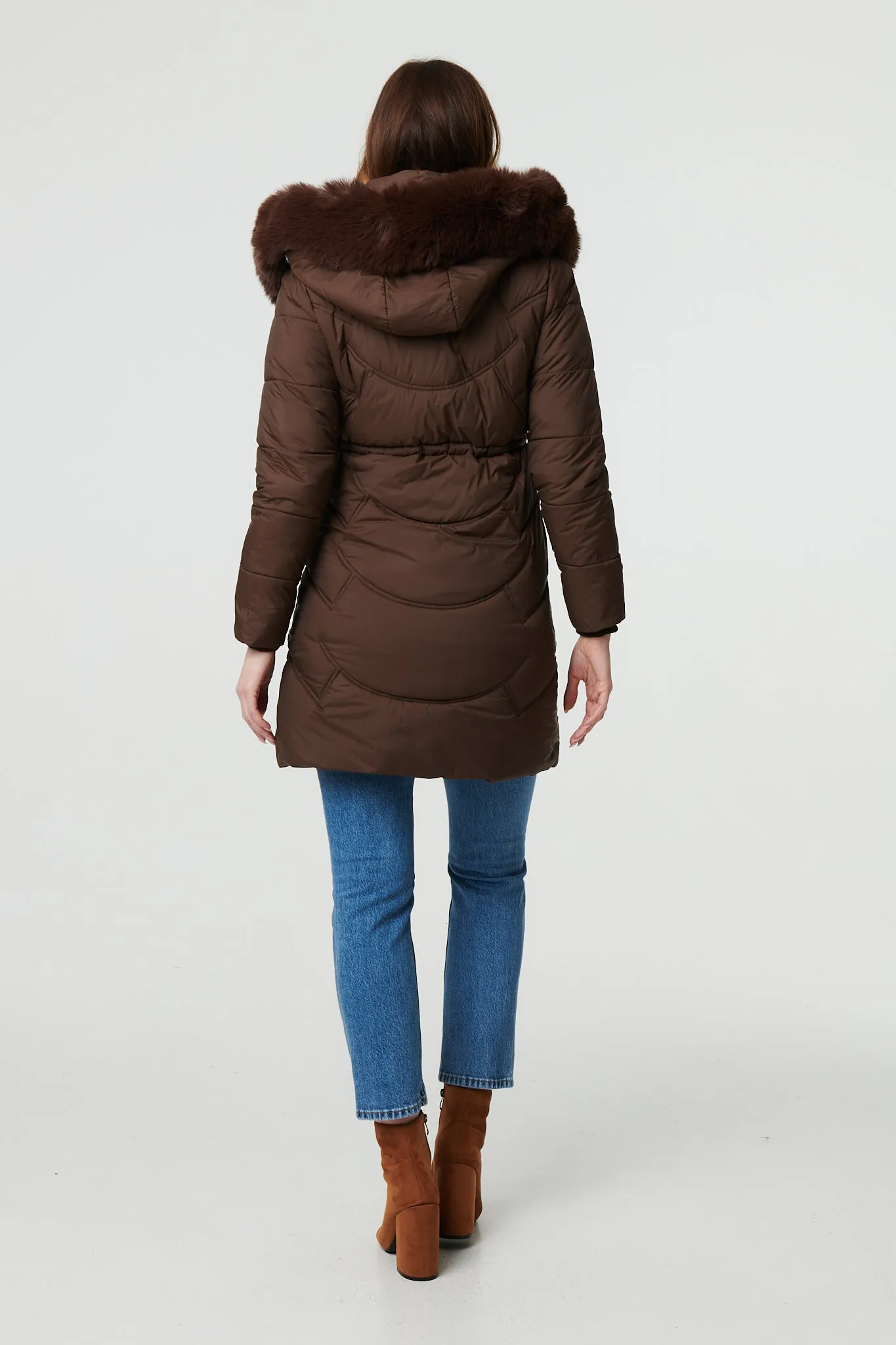 Faux Fur Hood Longline Puffer Jacket