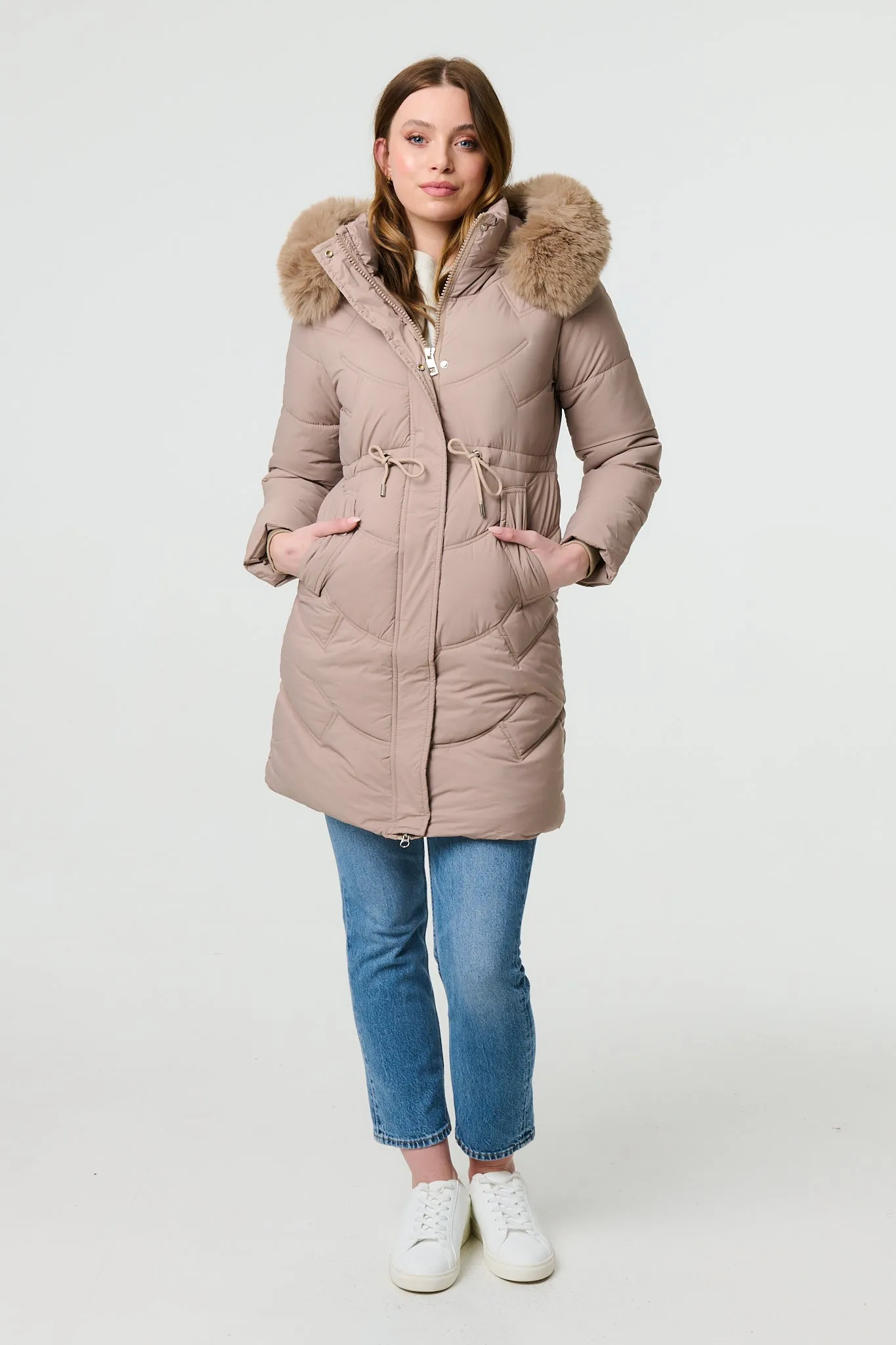 Faux Fur Hood Longline Puffer Jacket