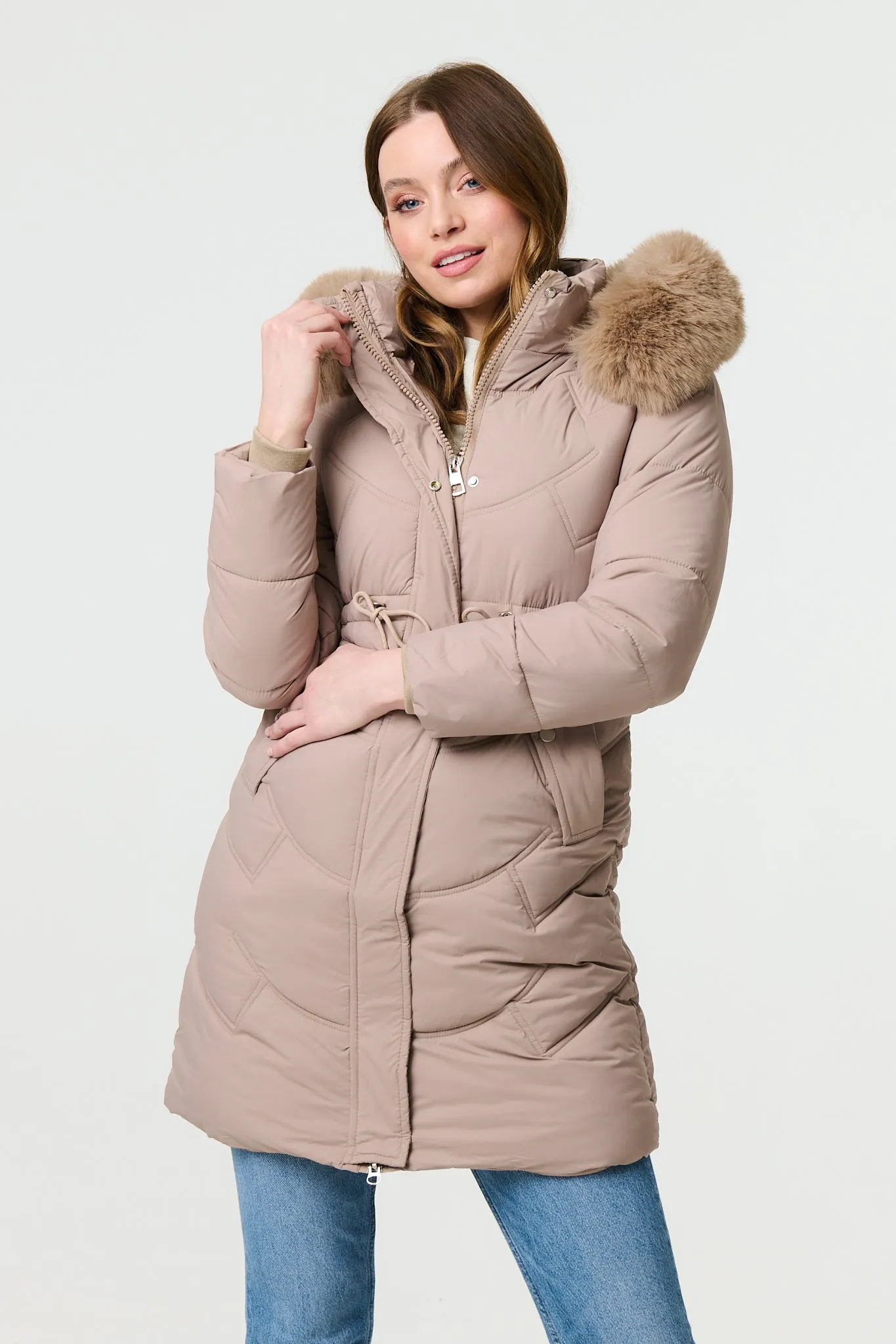 Faux Fur Hood Longline Puffer Jacket