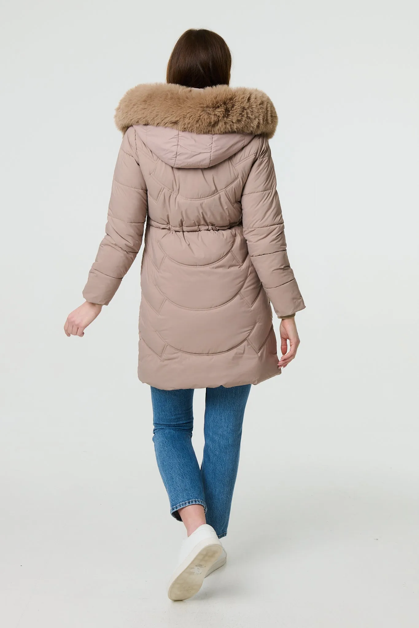 Faux Fur Hood Longline Puffer Jacket