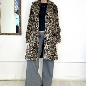 faux fur long leopard print coat