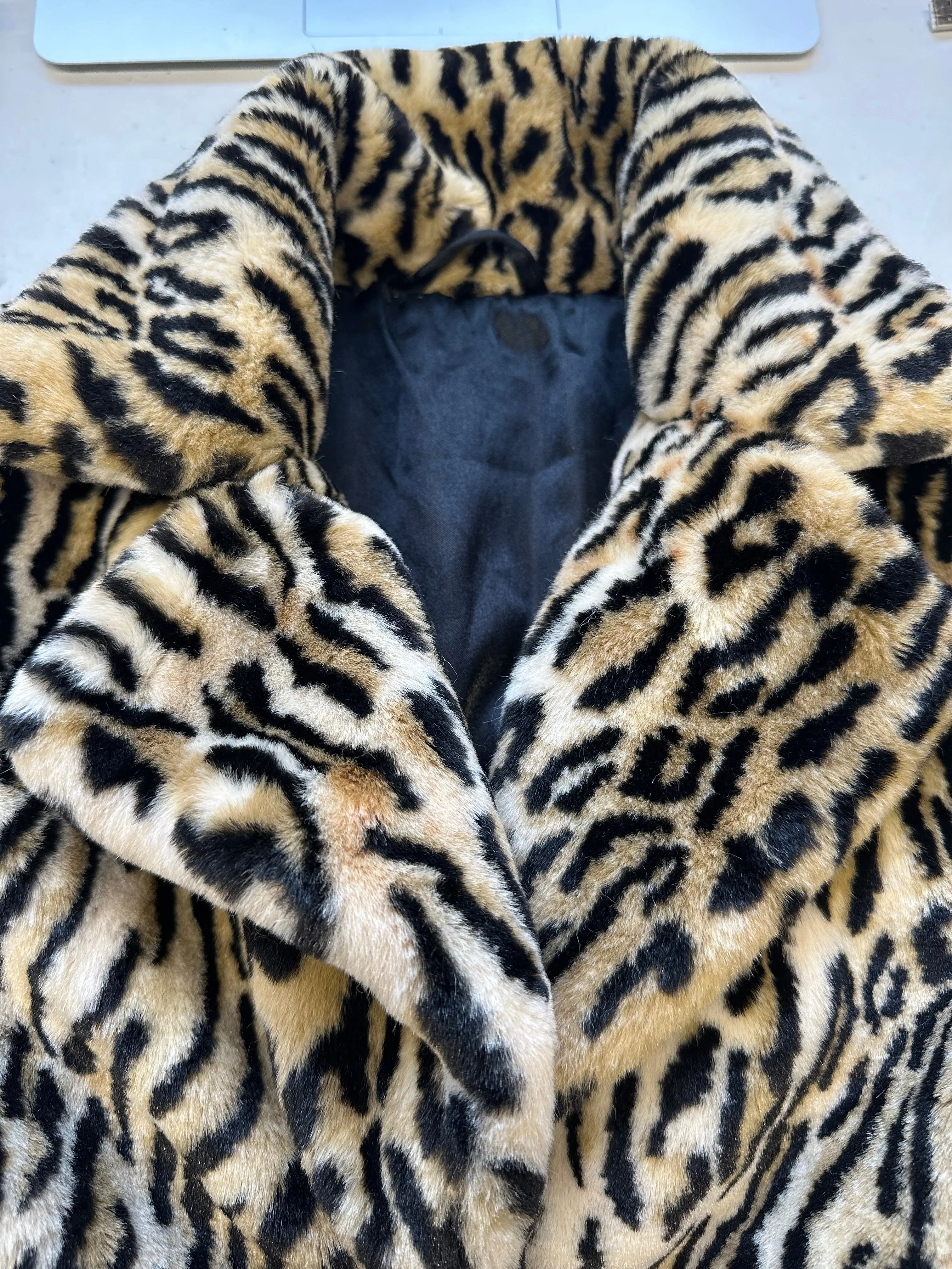 faux fur long leopard print coat