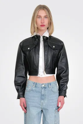 Faux Leather Crop Jacket - Black