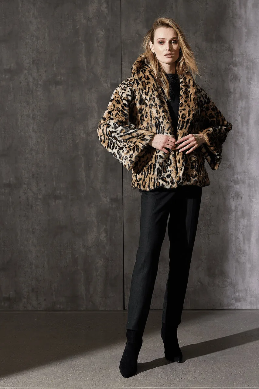 Faux Leopard Fur Shawl Coat