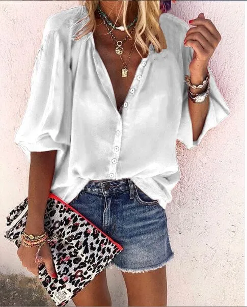 Fern V-neck button down blouse