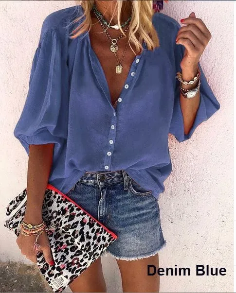 Fern V-neck button down blouse