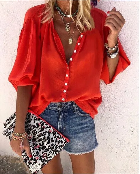 Fern V-neck button down blouse