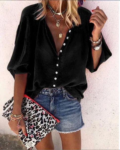 Fern V-neck button down blouse