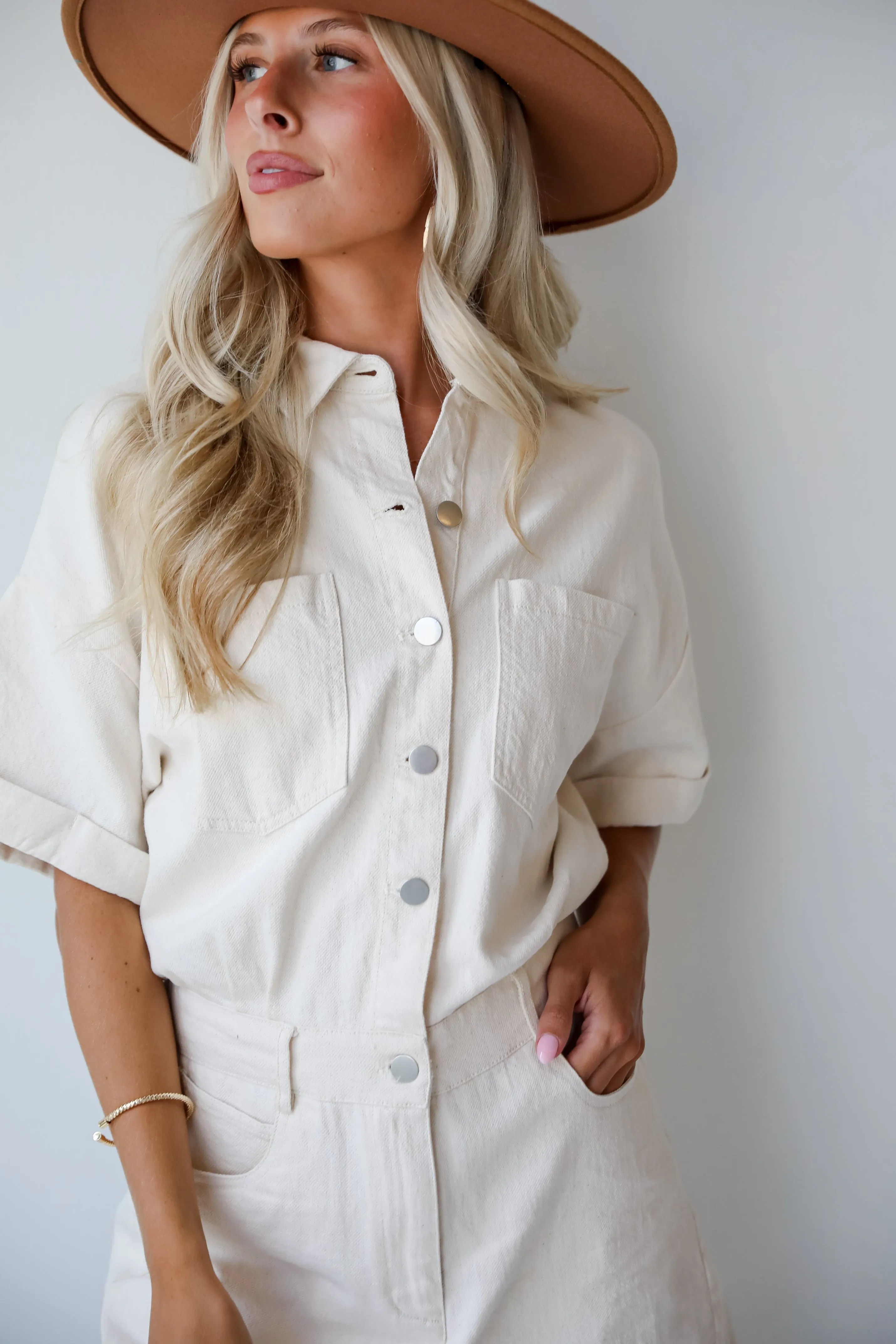 FINAL SALE - Appealing Perfection Ivory Denim Romper