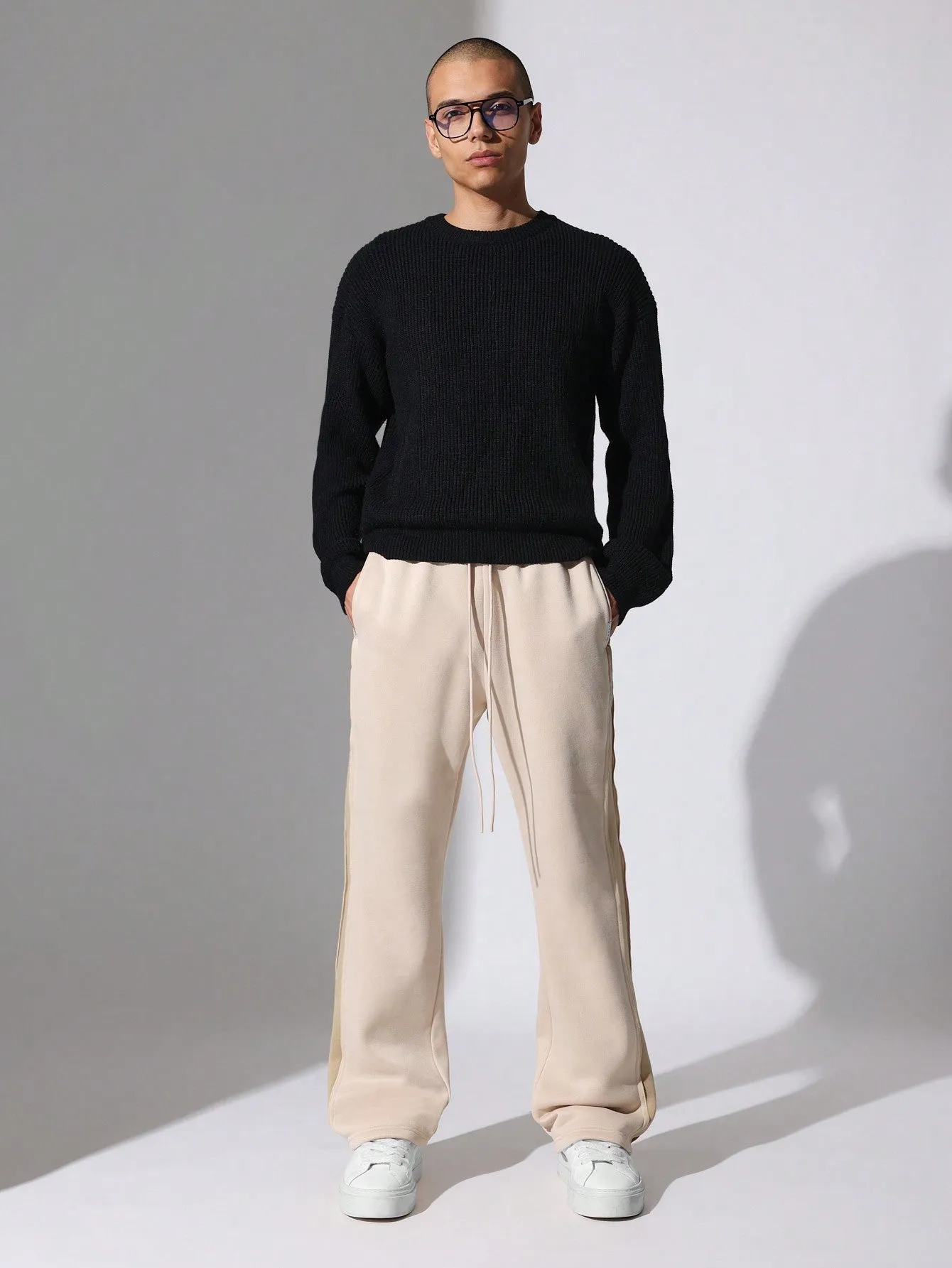 Flare Fit Sweatpants With Contrast Panels And Raw Edge Finishing