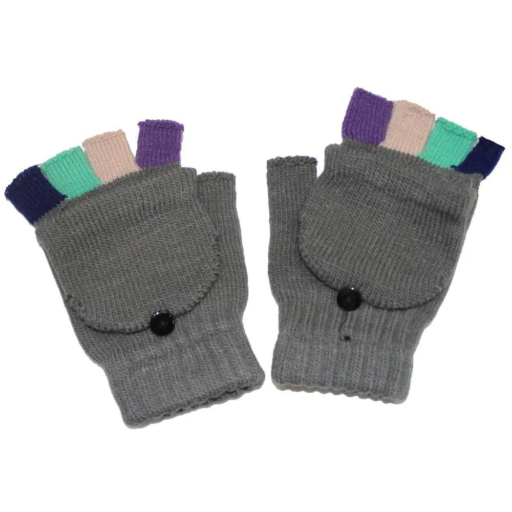 Flip Top Fingerless Mitten-Grey