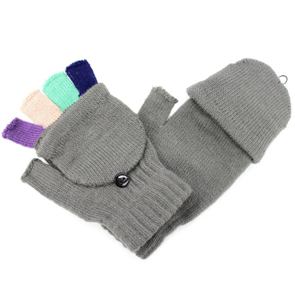 Flip Top Fingerless Mitten-Grey