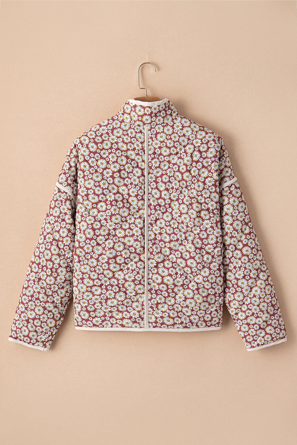 Floral Contrast Trim Buttoned Coat