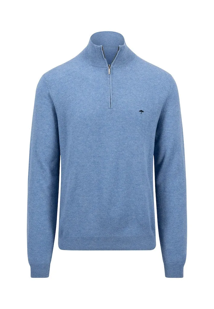 Fynch Hatton - 3XL, Half Zip Knit Jumper, Cloud Blue