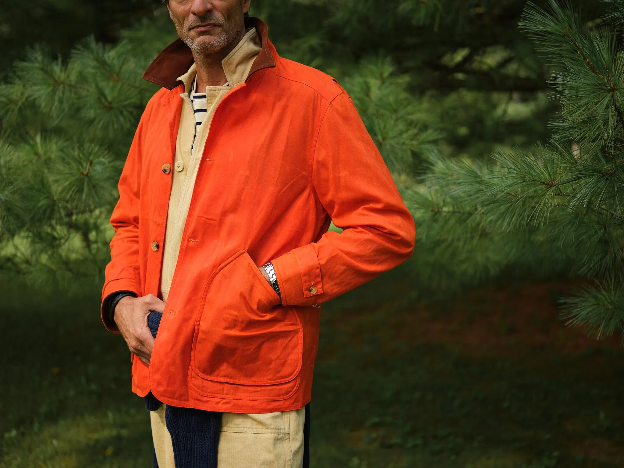 Gamekeeper Jacket in Signal Orange Waxed Canvas