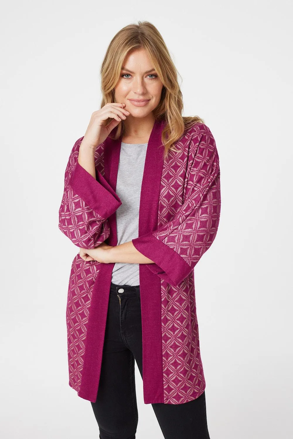 Geo Print Open Front Cardigan